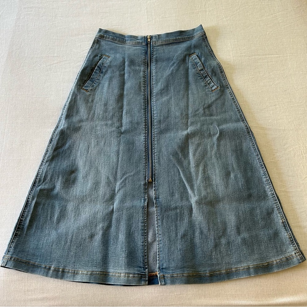 Stretchy Denim Midi Skirt